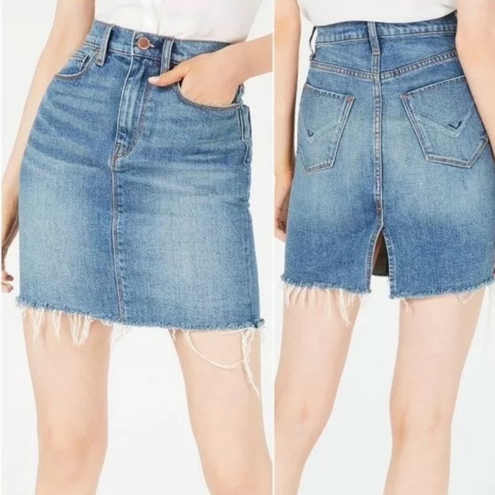 Hudson Jeans Light Blue Distressed Denim Mini Skirt